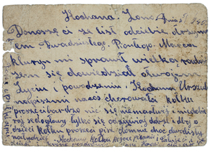 Zdjęcie 002. Kartka pocztowa wysłana 8 maja 1940 r. przez Stanisława Serwańskiego z sowieckiego jenieckiego obozu pracy przymusowej w Krzywym Rogu (w kopalni rudy żelaza) do żony Urszuli, 2 strona.